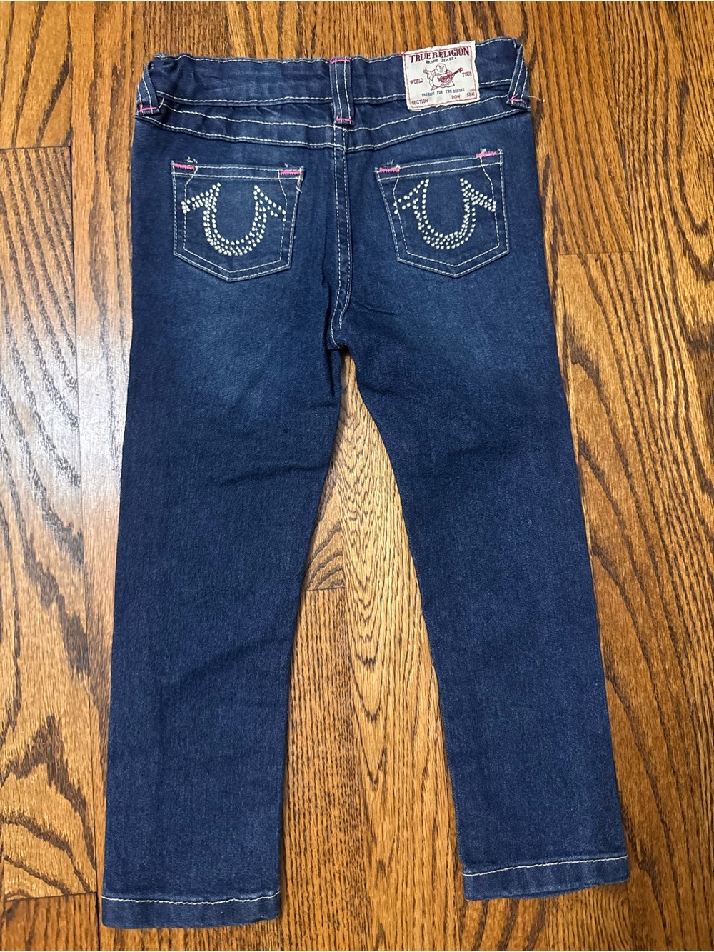 True Religion Girls 4T Dark Wash Skinny Jeans Rhinestone Horseshoe Stretch Denim
